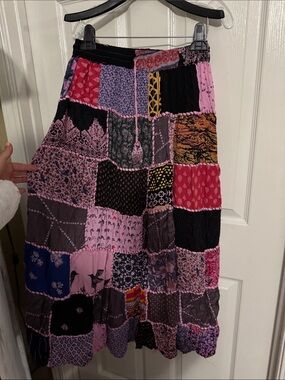 Patchwork Boho Maxi Skirt - Pink Multi